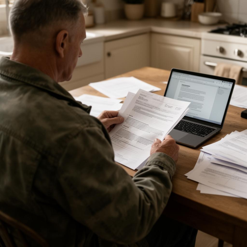 Veteran reviewing benefits paperwork